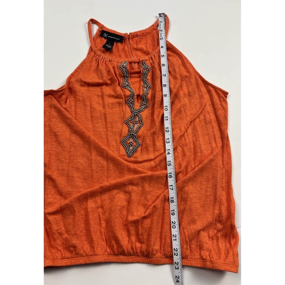 INC INTERNATIONAL CONCEPTS Orange Linen Beaded Embroidered Halter Top Sz Large - Picture 8 of 8